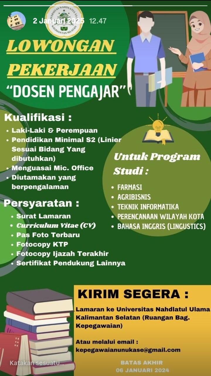 Lowongan Pekerjaan Dosen Pengajar